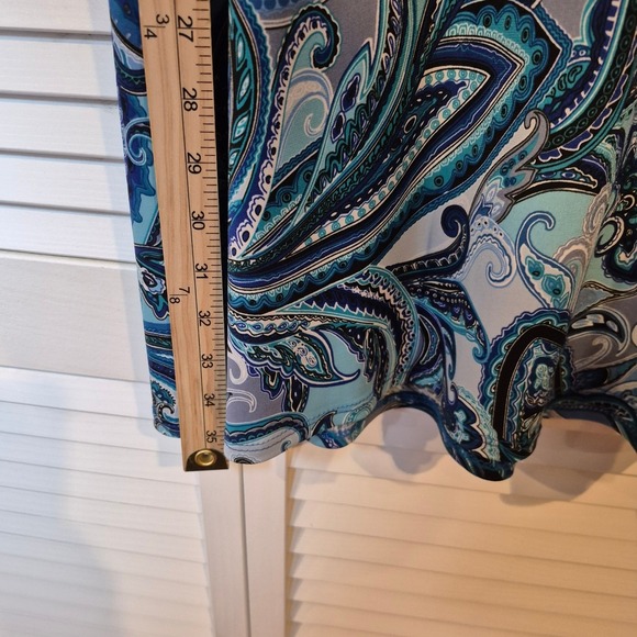 MSK Dress Women L Blue Paisley Midi 3/4 Bell Sleeve Stretch Knit Pullover USA - Picture 5 of 7